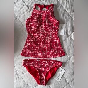 Athleta Maldives Bra Cup Tankini 34 B/C Bottoms S Set Red White Swimsuit set